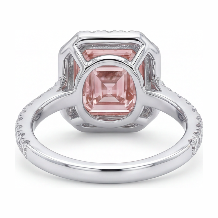 Bague de Fiançailles Halo pour Femme avec Diamant Rose de laboratoire 3,25 Carats Taille Asscher en Or Blanc 14 carats