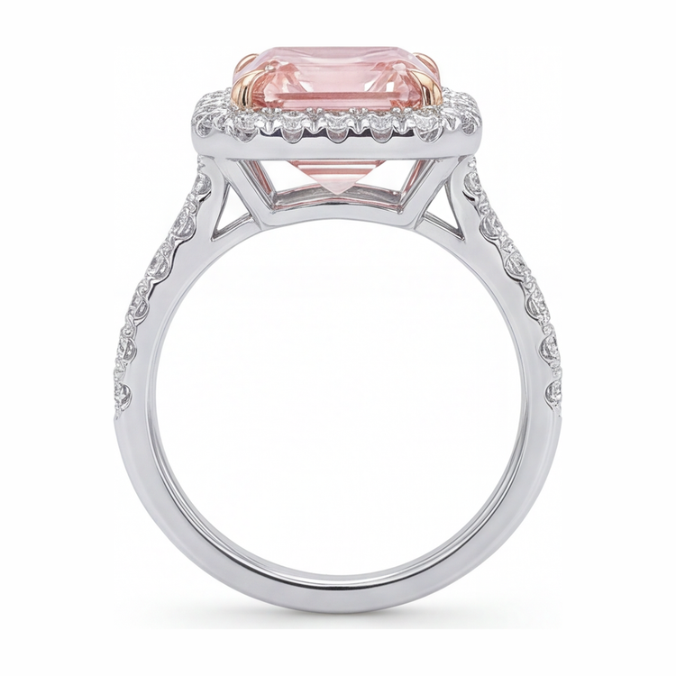 Bague de Fiançailles Halo pour Femme avec Diamant Rose de laboratoire 3,25 Carats Taille Asscher en Or Blanc 14 carats
