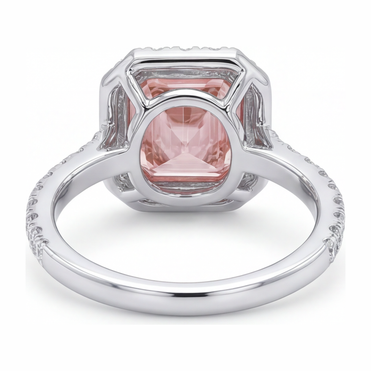 Bague de Fiançailles Halo pour Femme Diamant Rose de laboratoire 3,25 Carats Asscher en Or Blanc 14 Carats