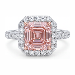 Bague de Fiançailles Halo pour Femme avec Diamant Rose de laboratoire 3,25 Carats Taille Asscher en Or Blanc 14 carats