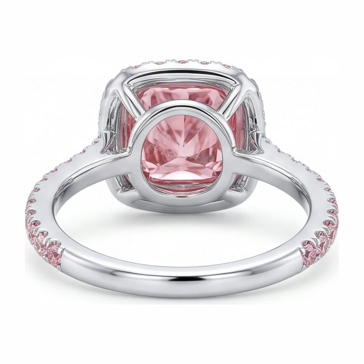 Bague de Fiançailles Rose Diamant Coussin de Laboratoire 3,25 Carats Halo Pavé Or Blanc 14 Carats