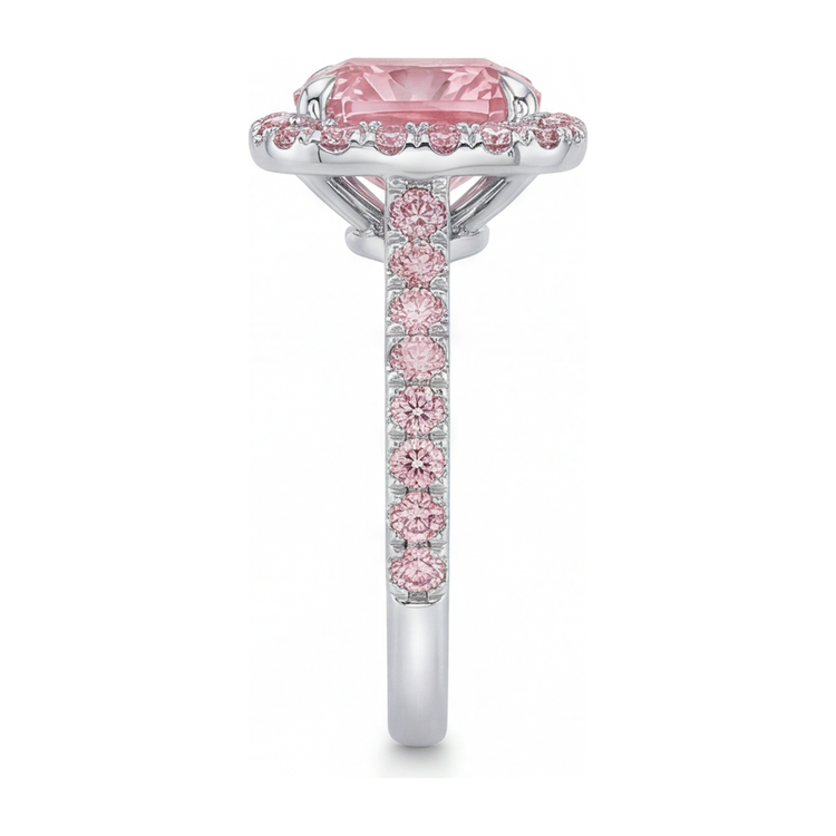 Bague de Fiançailles Rose Diamant Coussin de Laboratoire 3,25 Carats Halo Pavé Or Blanc 14 Carats
