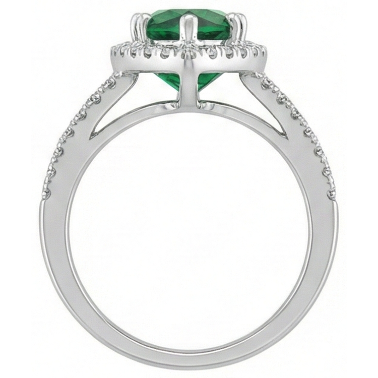 3.35 carats émeraude verte avec diamants bague sertie or blanc 14k