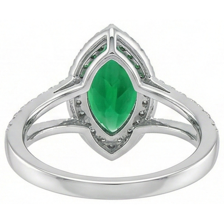 3.35 carats émeraude verte avec diamants bague sertie or blanc 14k