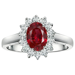 3.5 Carats Rubis Ovale Rouge Avec Diamant Naturels Extraits des Mines ( et non cultivés en laboratoire ) Alliance Or Blanc 14K