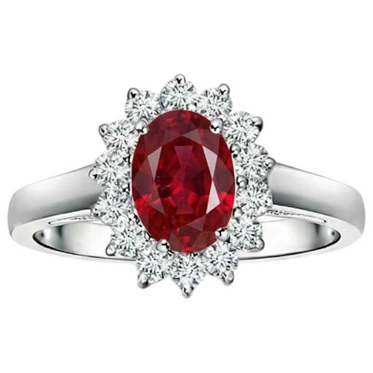3.5 Carats Rubis Ovale Rouge Avec Diamant Naturels Extraits des Mines ( et non cultivés en laboratoire ) Alliance Or Blanc 14K