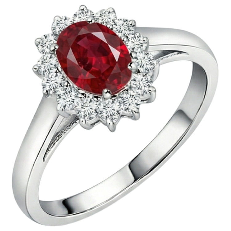 3.5 Carats Rubis Ovale Rouge Avec Diamant Naturels Extraits des Mines ( et non cultivés en laboratoire ) Alliance Or Blanc 14K