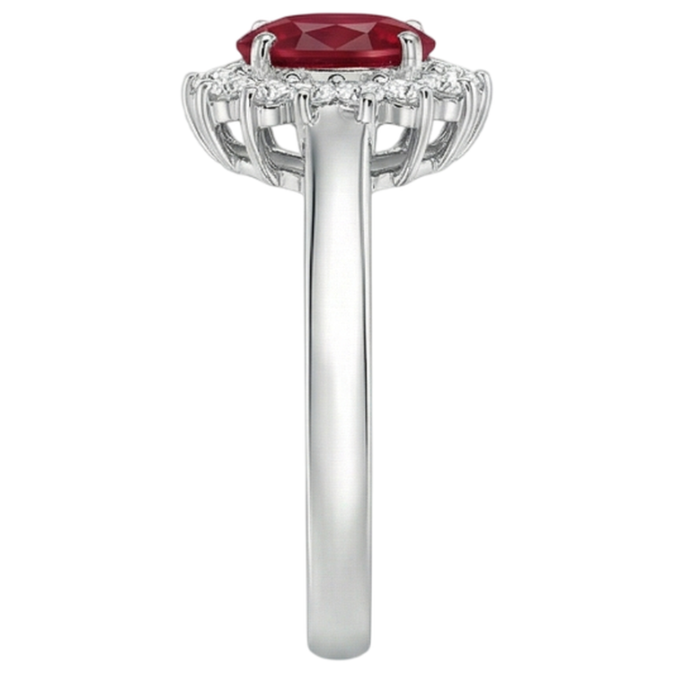 3.5 Carats Rubis Ovale Rouge Avec Diamant Naturels Extraits des Mines ( et non cultivés en laboratoire ) Alliance Or Blanc 14K