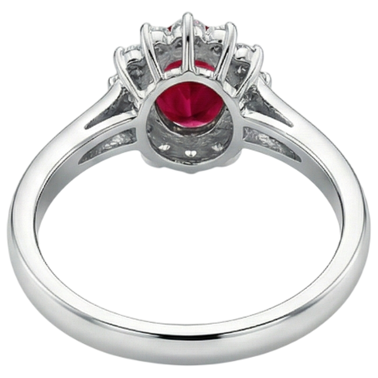 3.5 Carats Rubis Ovale Rouge Avec Diamant Naturels Extraits des Mines ( et non cultivés en laboratoire ) Alliance Or Blanc 14K