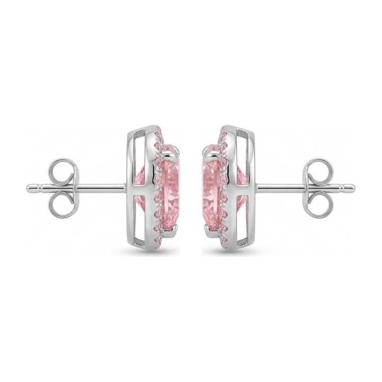 Boucles d'oreilles halo cœur en diamant rose de laboratoire 3,5 carats en or blanc 14 carats