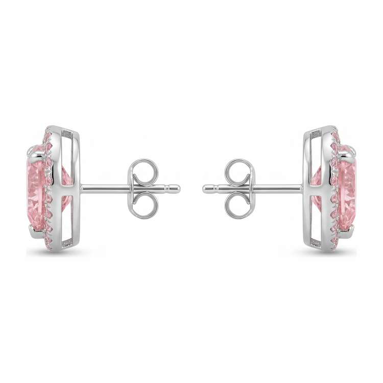 Boucles d'oreilles halo cœur en diamant rose de laboratoire 3,5 carats en Or Blanc 14K