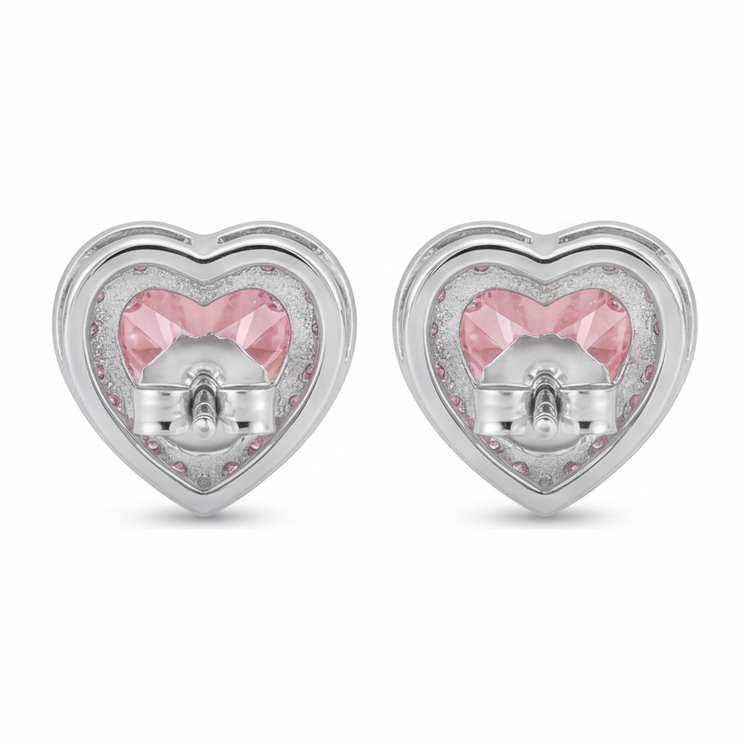 Boucles d'oreilles halo cœur en diamant rose de laboratoire 3,5 carats en or blanc 14 carats