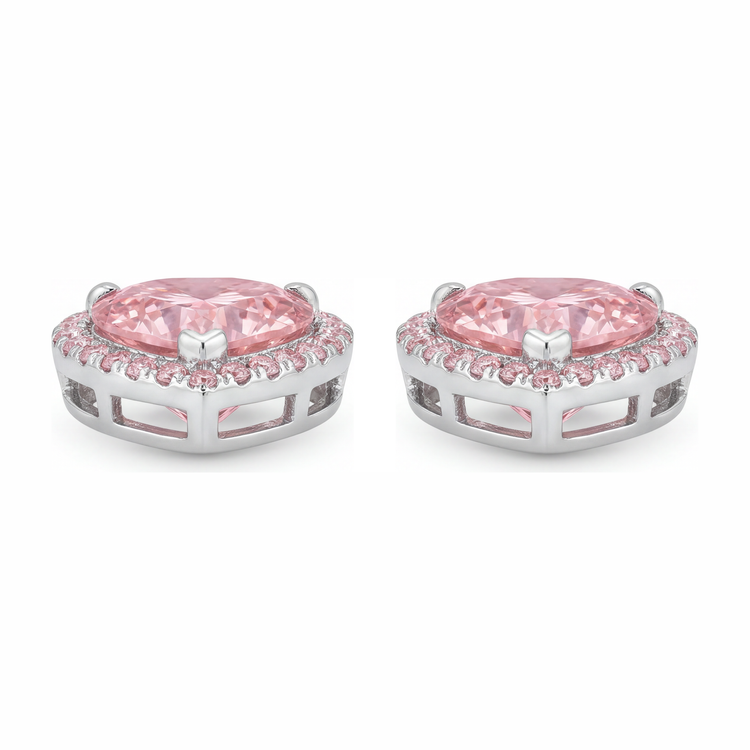 Boucles d'oreilles halo cœur en diamant rose de laboratoire 3,5 carats en Or Blanc 14K