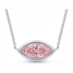 Collier Pendentif Lunette Diamant Rose de laboratoire Marquise 3,5 Carats en Or Blanc 14 Carats