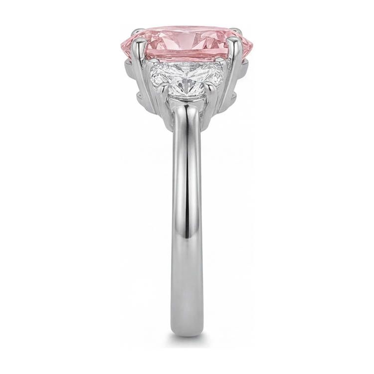 Bague trois pierres en Or Blanc 14 carats avec diamant rose ovale de laboratoire de 3,5 carats