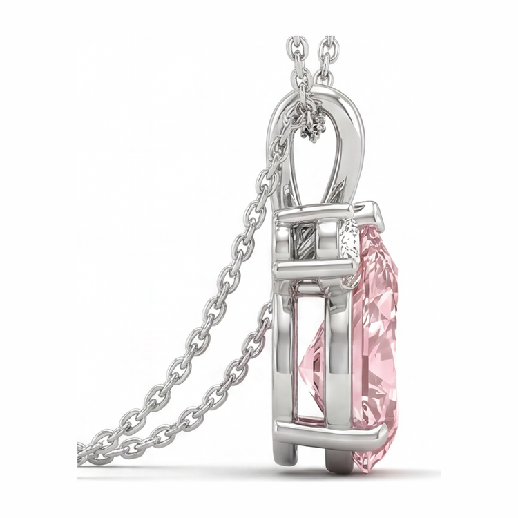 Collier Pendentif Croisé Poire en Diamant Rose de laboratoire 3,5 Carats en Or Blanc 14 Carats