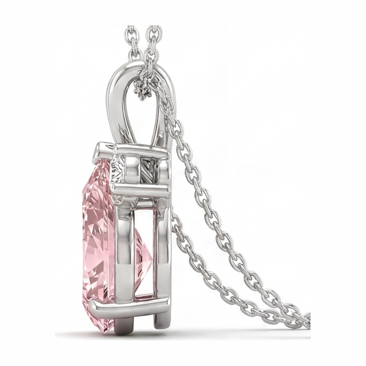 Collier pendentif croisé poire en diamant rose de laboratoire 3,5 carats en Or Blanc 14 carats