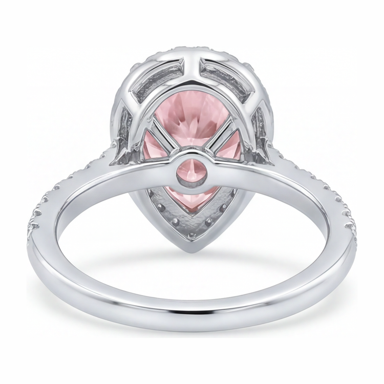 Bague de Fiançailles Diamant Rose de Laboratoire 3,5 Carats Taille Poire Halo en Or Blanc 14K
