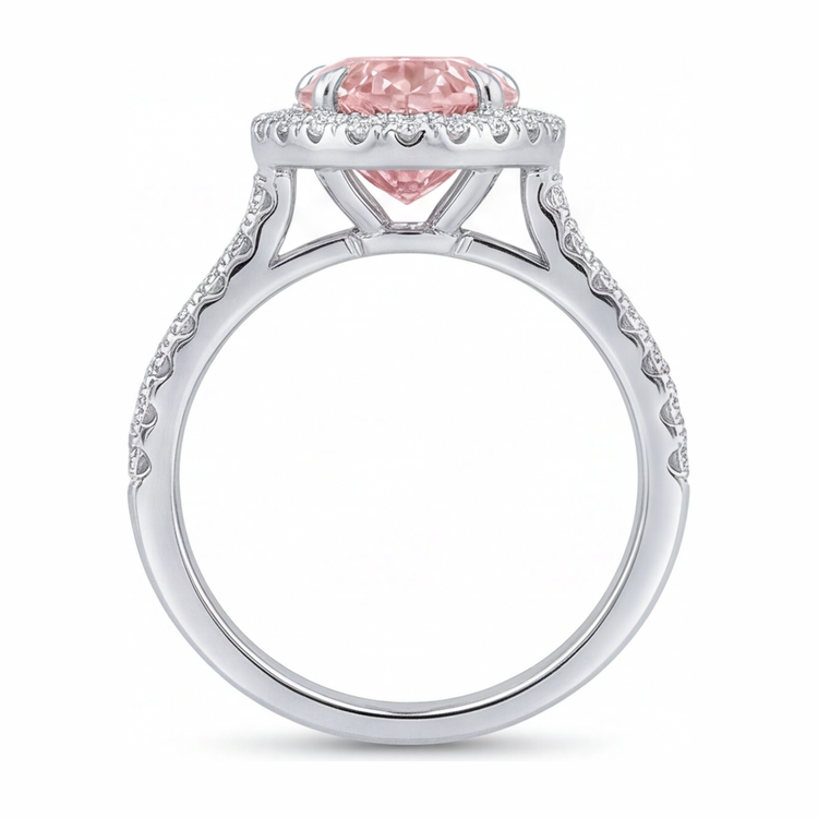 Bague de Fiançailles Diamant Rose de Laboratoire 3,5 Carats Taille Poire Halo en Or Blanc 14K