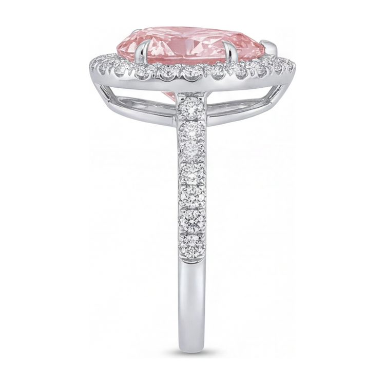 Bague de Fiançailles Diamant Rose de Laboratoire 3,5 Carats Taille Poire Halo en Or Blanc 14K