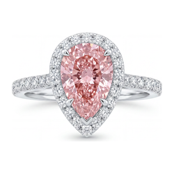 Bague de Fiançailles Diamant Rose de Laboratoire 3,5 Carats Taille Poire Halo en Or Blanc 14K