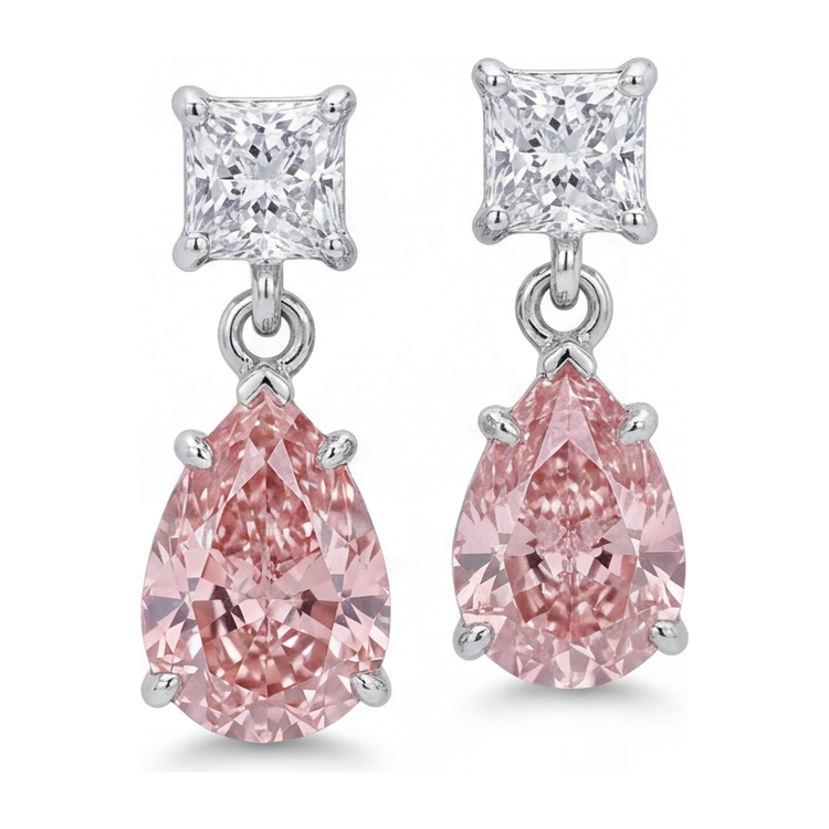 Boucles d'oreilles solitaire taille poire en diamant rose de laboratoire 3,5 carats en Or Blanc 14 carats
