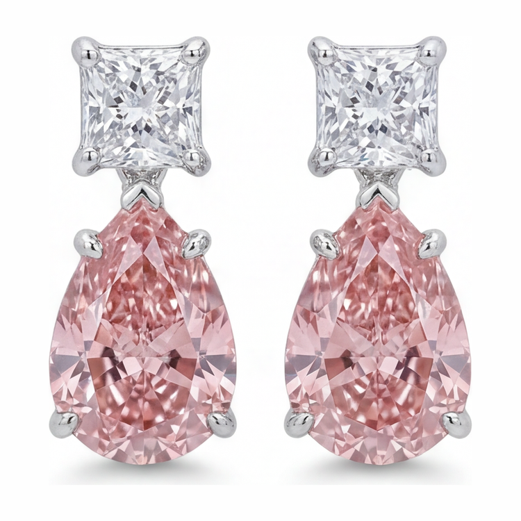 Boucles d'oreilles solitaire poire en diamant rose de laboratoire 3,5 carats en Or Blanc 14 carats