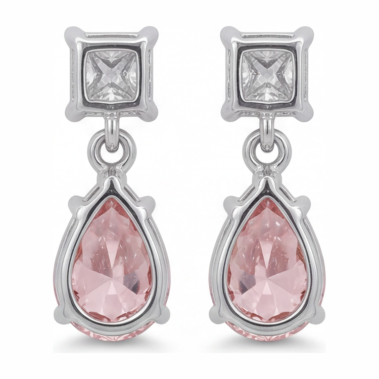 Boucles d'oreilles solitaire taille poire en diamant rose de laboratoire 3,5 carats en Or Blanc 14 carats