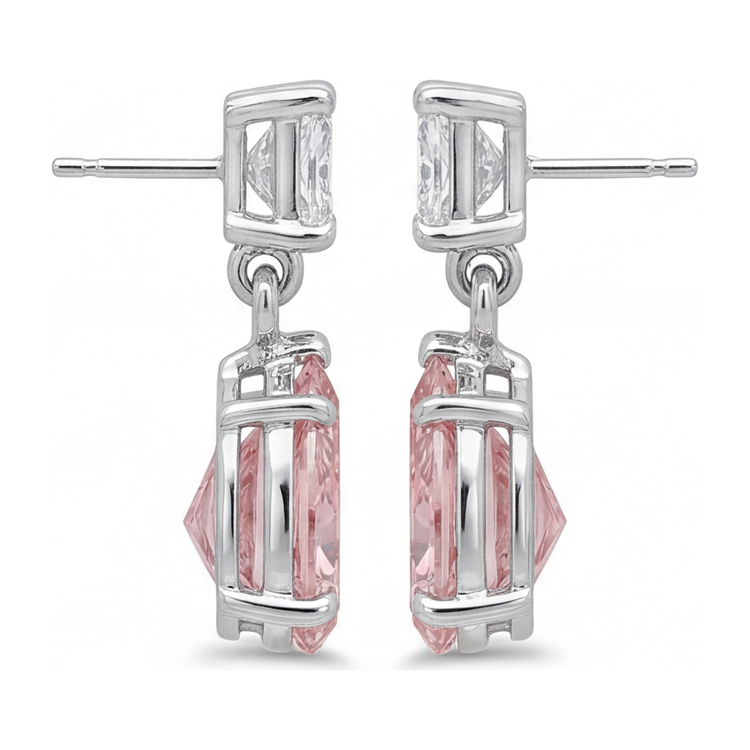 Boucles d'oreilles solitaire poire en diamant rose de laboratoire 3,5 carats en Or Blanc 14 carats