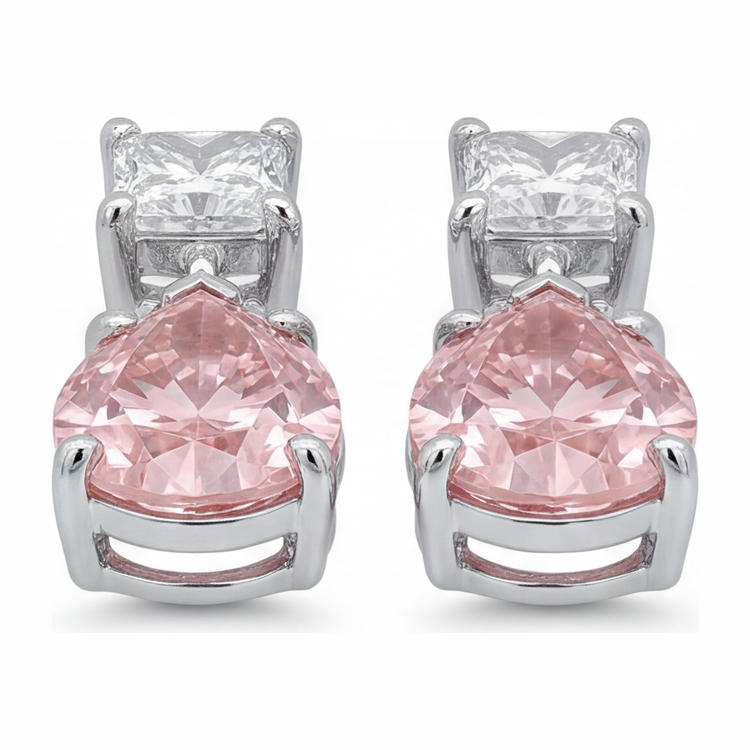 Boucles d'oreilles solitaire taille poire en diamant rose de laboratoire 3,5 carats en Or Blanc 14 carats