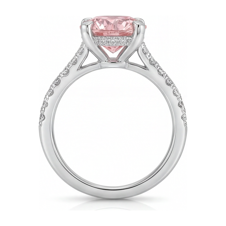 Bague diamant rose de laboratoire 3,5 carats rond pavé en Or Blanc 14 carats