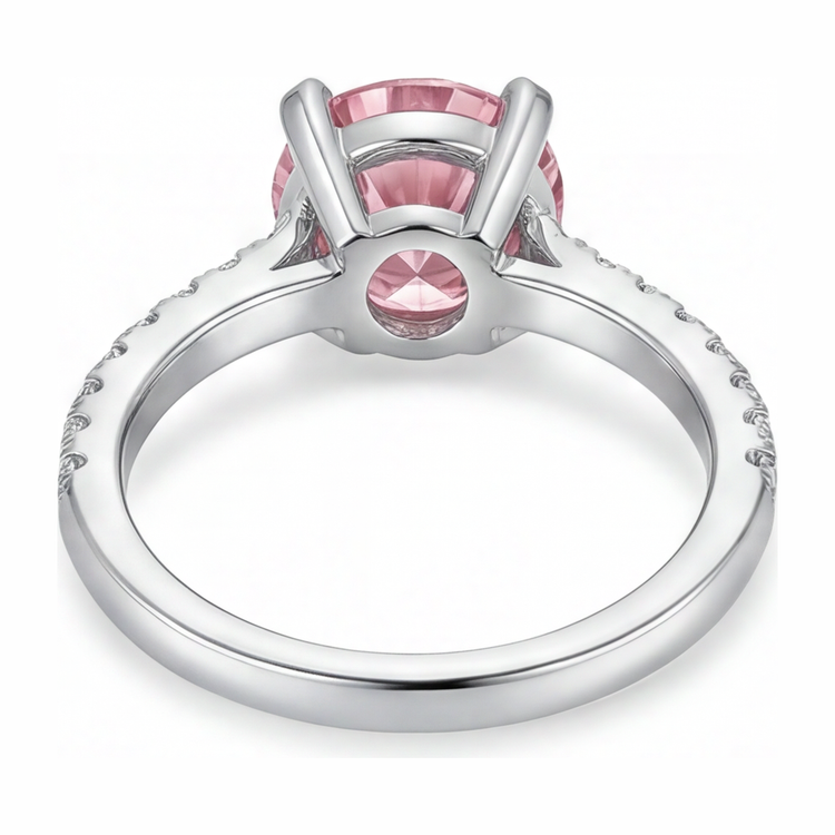 Bague de Fiançailles en Or Blanc 14K, Diamant Rose de Laboratoire Rond 3,5 Carats, Pavé Cathédrale