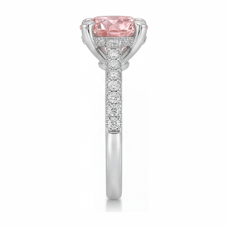 Bague diamant rose de laboratoire 3,5 carats rond pavé en Or Blanc 14 carats