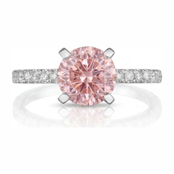 Bague diamant rose de laboratoire 3,5 carats rond pavé en Or Blanc 14 carats