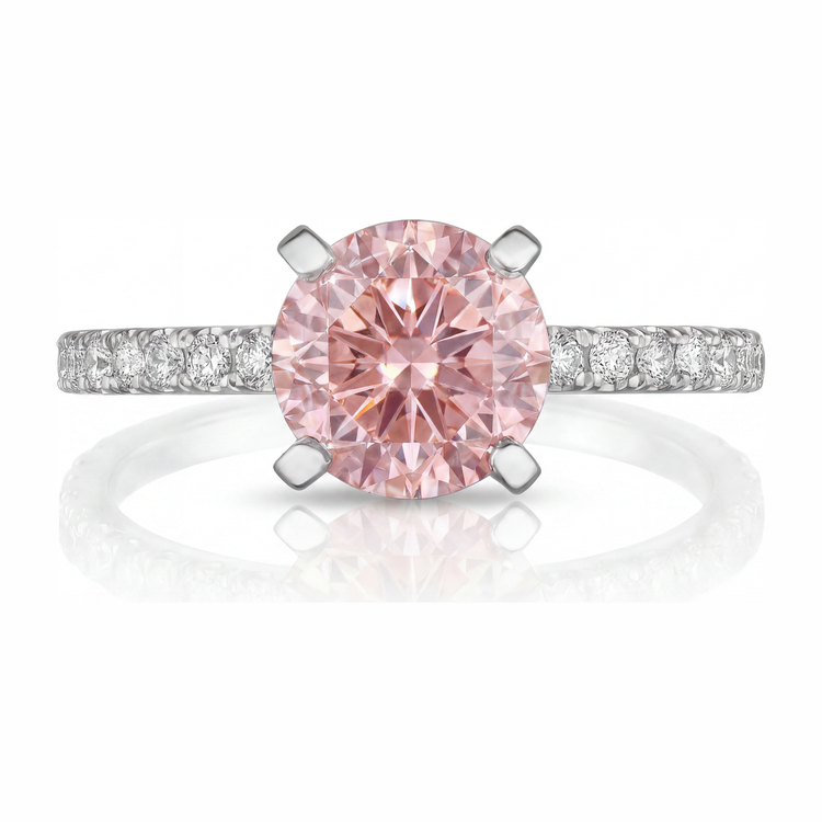 Bague diamant rose de laboratoire 3,5 carats rond pavé en Or Blanc 14 carats