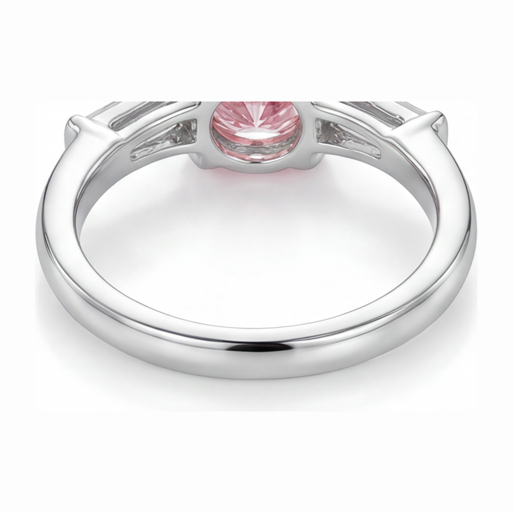 Bague trois pierres en diamant rose de laboratoire rond de 3,5 carats en Or Blanc 14 carats