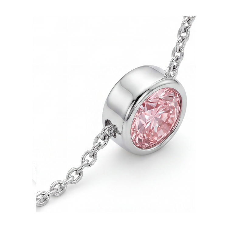 Collier Pendentif Lunette Diamant Rose Rond 3,5 Carats de Laboratoire en Or Blanc 14 Carats