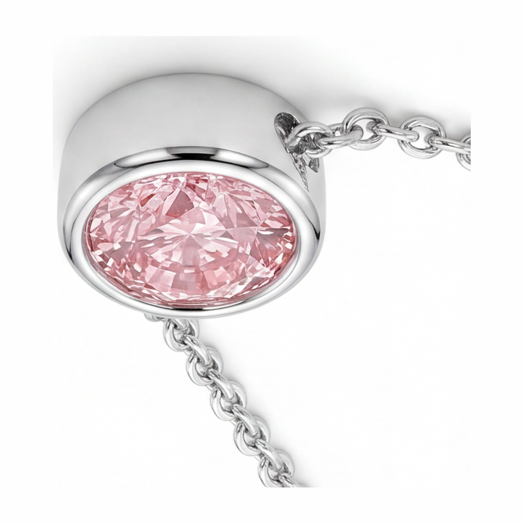 Collier Pendentif Lunette Diamant Rose Rond 3,5 Carats de Laboratoire en Or Blanc 14 Carats