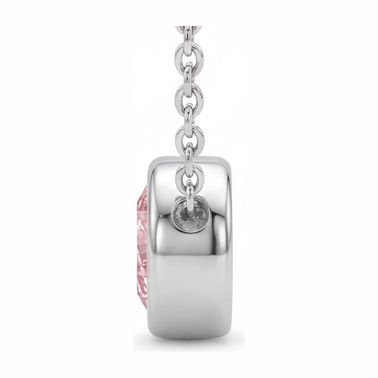 Collier Pendentif Diamant Rose de Laboratoire Rond 3,5 Carats Lunette Or Blanc 14 Carats