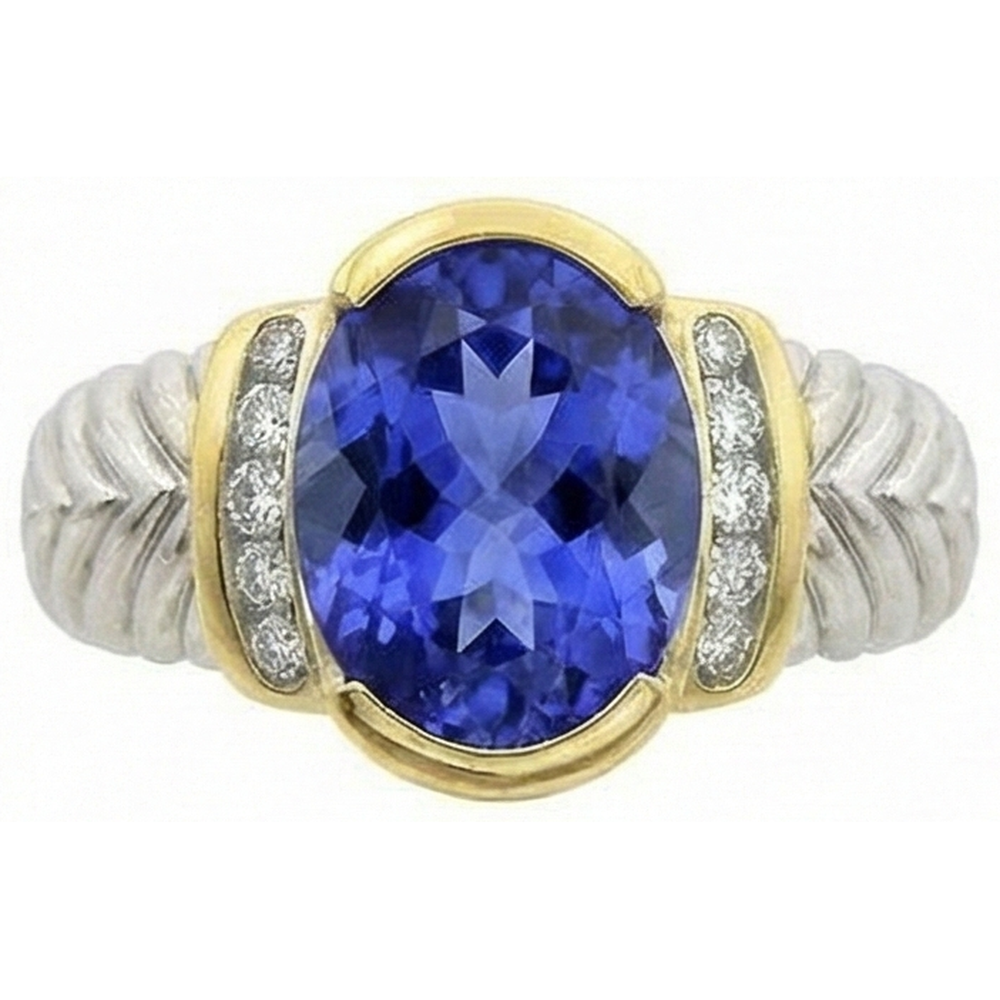 naturel oval tanzanite 3.50carats bague angle de côté