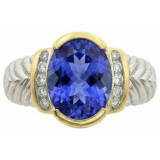 naturel oval tanzanite 3.50carats bague angle de côté