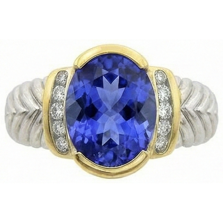 naturel oval tanzanite 3.50carats bague angle de côté