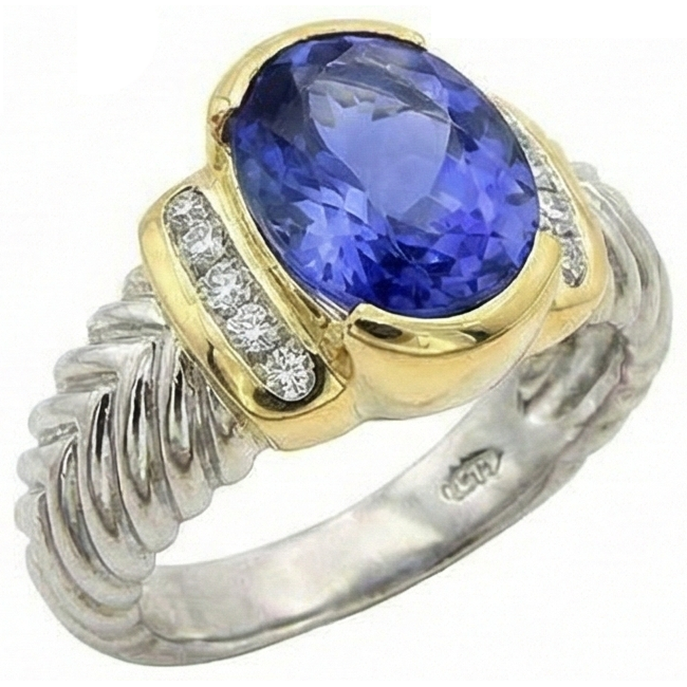 naturel oval tanzanite 3.50carats bague détail rapproché