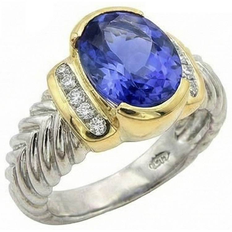 naturel oval tanzanite 3.50carats bague détail rapproché