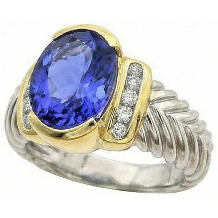 naturel oval tanzanite 3.50carats bague vue de dessus
