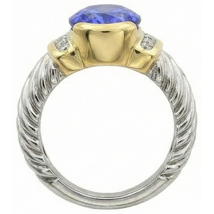 naturel oval tanzanite 3.50carats bague vue de profil