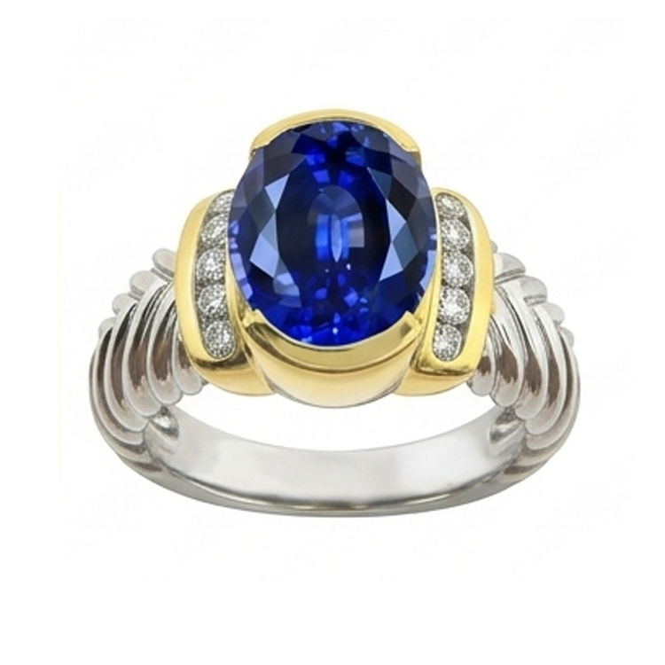 3.50 Carat Ovale Sri Lanka Saphir Diamant Naturels Extraits des Mines ( et non cultivés en laboratoire ) Bague Hommes
