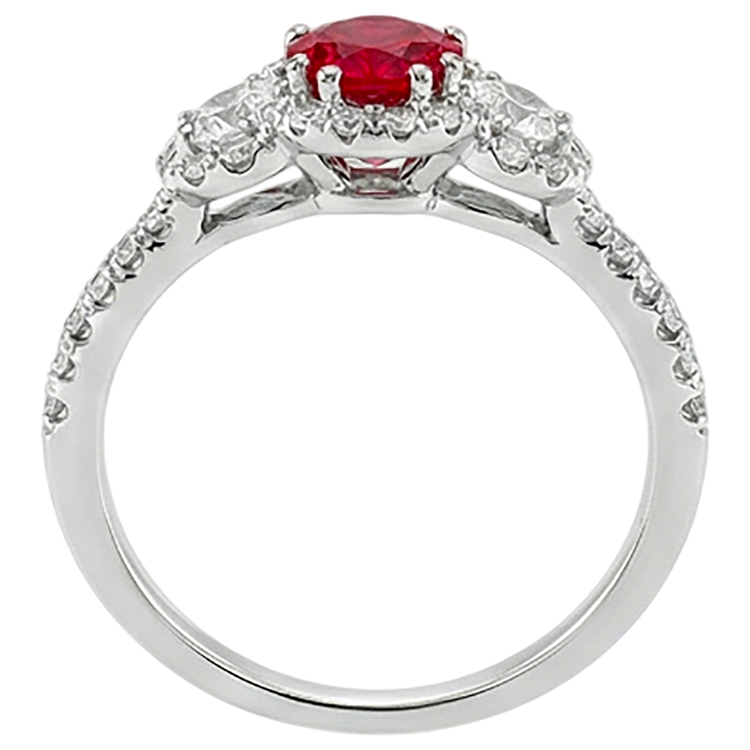 3.50 Carats Bague Ronde Diamant Naturels Extraits des Mines ( et non cultivés en laboratoire ) Rubis Rouge 3 Pierres Or Blanc 14K