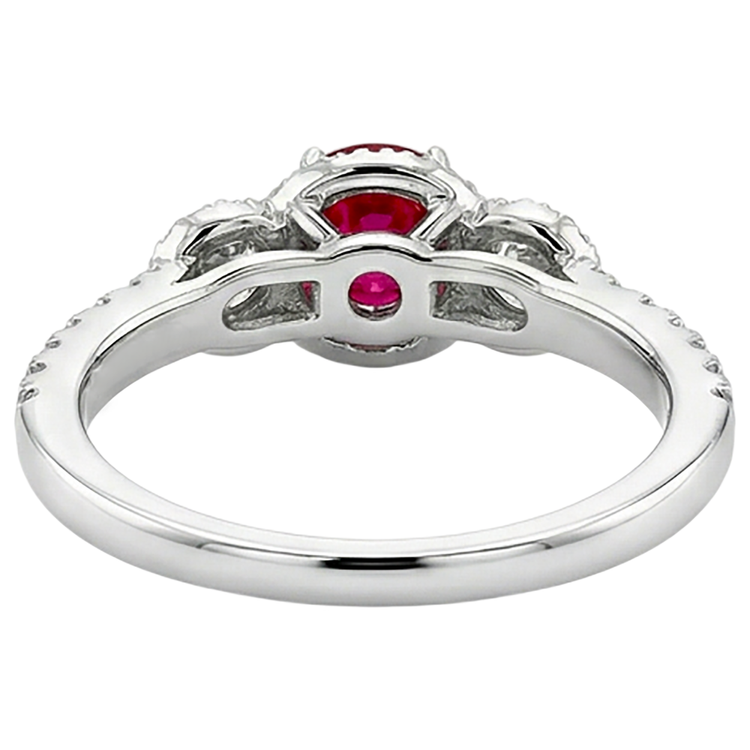 3.50 Carats Bague Ronde Diamant Naturels Extraits des Mines ( et non cultivés en laboratoire ) Rubis Rouge 3 Pierres Or Blanc 14K