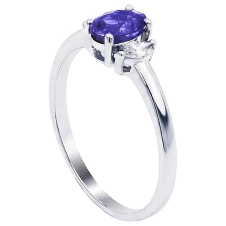 3.50 Carats Bague Tanzanite Trois Pierres Avec Diamants Naturels Extraits des Mines ( et non cultivés en laboratoire ) Or Blanc 14K
